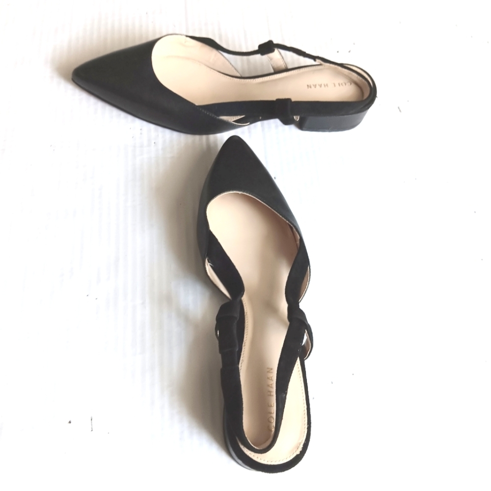 COLE HAAN black faux leather suede strap slingbacks, 8B